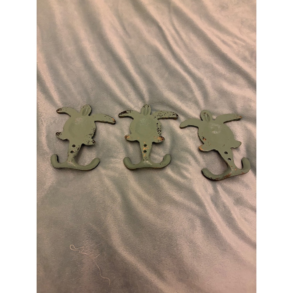 Cast Iron Sea Turtle Wall Hooks Set of 3 Weathered Bronze Nautical Beach Decor - Picture 3 of 8
